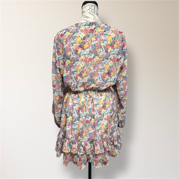 ZARA Pink Floral Ruffle Tiered Long Sleeve Mini Dress Boho Cottagecore Fairy L - Picture 5 of 8